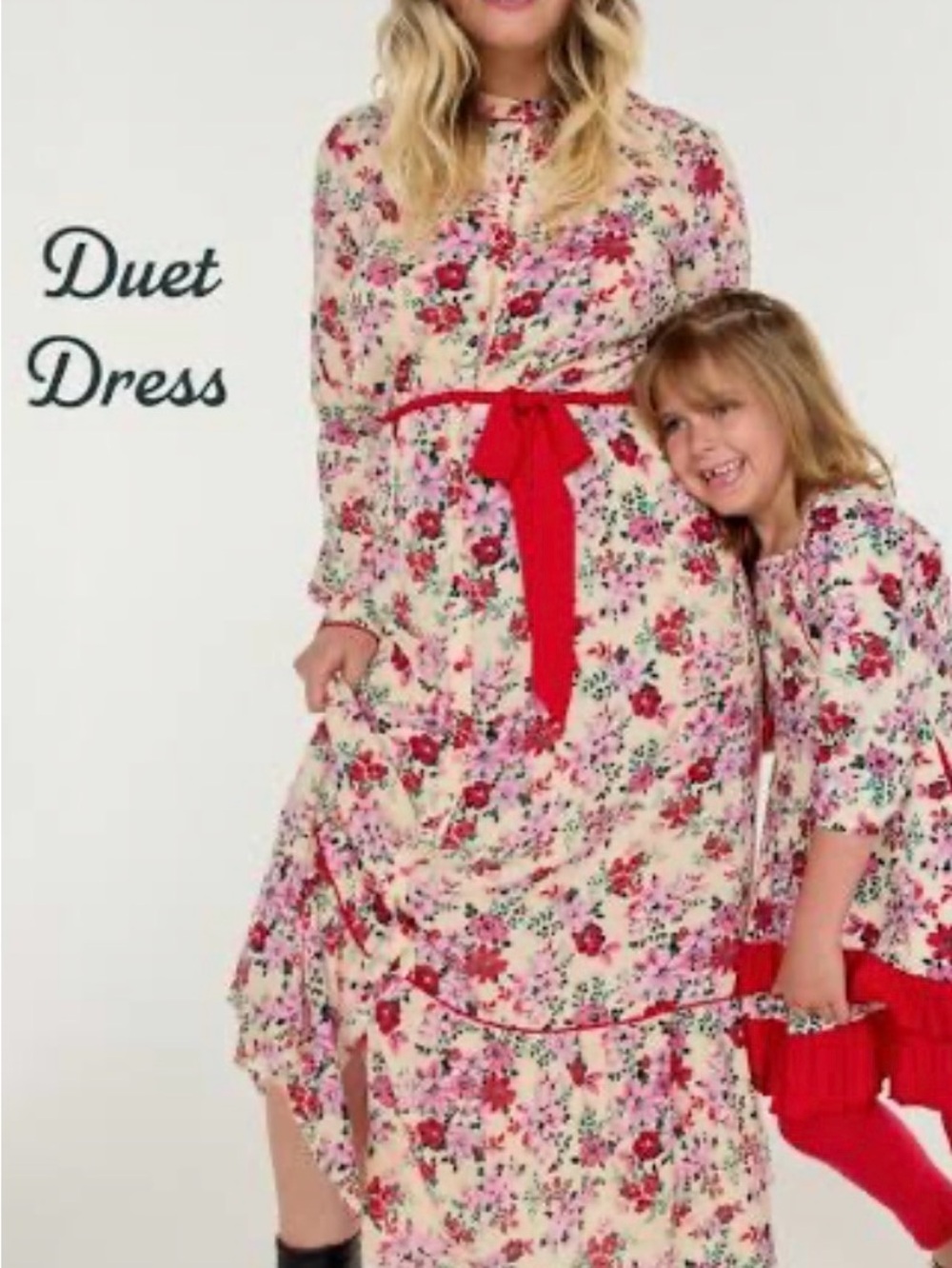 Size S Finding Foxtale Women’s Duet Dress Cream Floral Dress with Red Accents